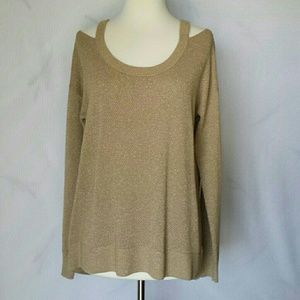 MICHAEL Michael Kors Metallic Cold Shoulder Top L